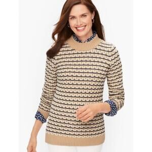 Talbots Texture Stripe Mock Neck Sweater Small Tan Preppy Nautical Fisherman